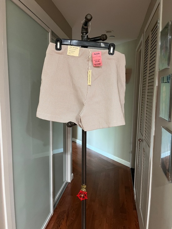 Max Studio Pants - Max Studio Cream and Brown Grid High-Rise Shorts